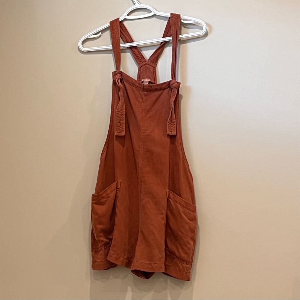 Aerie linen-blend terra cotta color size M romper overalls